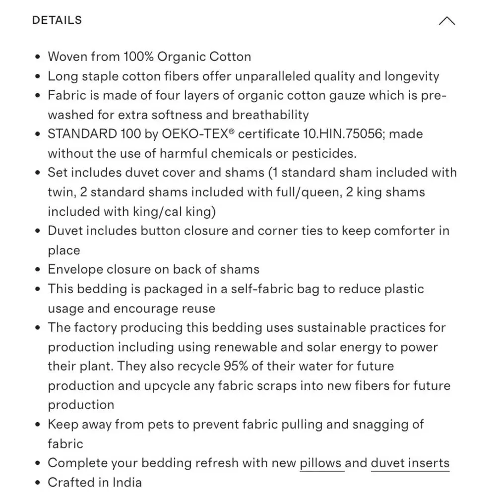 QUINCE Organic Cotton Gauze Duvet Set FULL/QUEEN in UNDYED